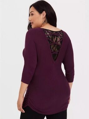 TORRID  Plum Lace-Back V-Neck Knit Top